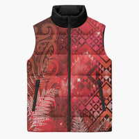 Aotearoa Taniko Matariki Sleeveless Puffer Jacket Cosmic Red