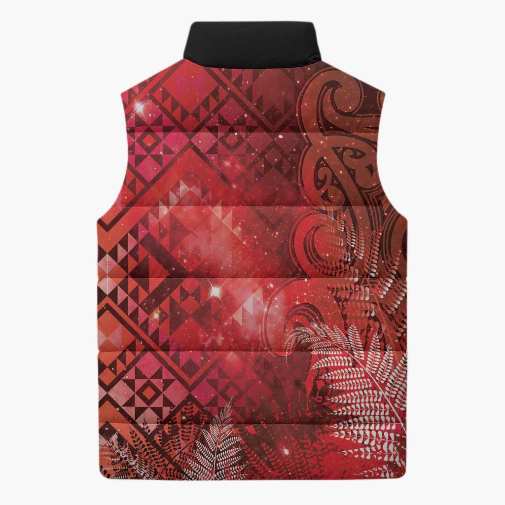 Aotearoa Taniko Matariki Sleeveless Puffer Jacket Cosmic Red