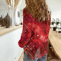 Aotearoa Taniko Matariki Women Casual Shirt Cosmic Red