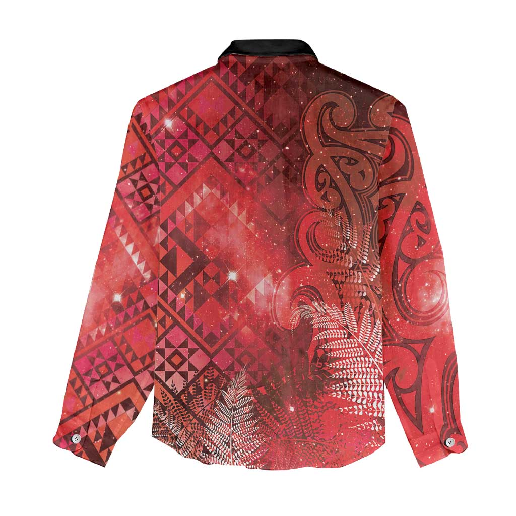 Aotearoa Taniko Matariki Women Casual Shirt Cosmic Red