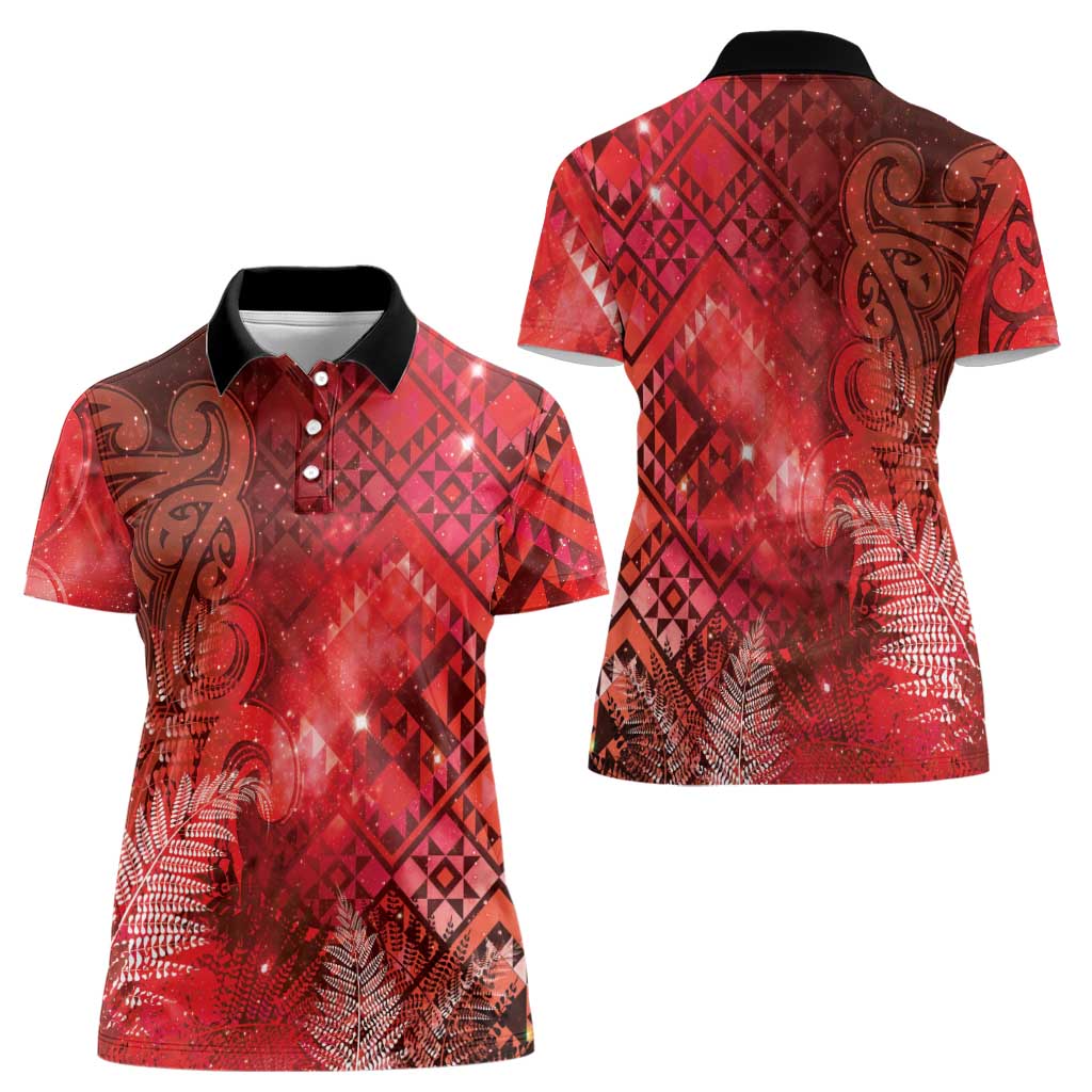 Aotearoa Taniko Matariki Women Polo Shirt Cosmic Red