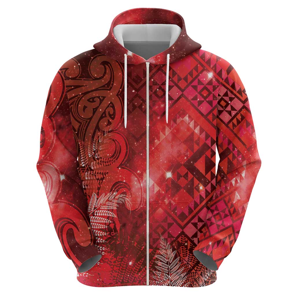 Aotearoa Taniko Matariki Zip Hoodie Cosmic Red