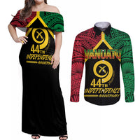 Vanuatu 44th Independence Anniversary Couples Matching Off Shoulder Maxi Dress and Long Sleeve Button Shirt LT7 Colorful - Polynesian Pride