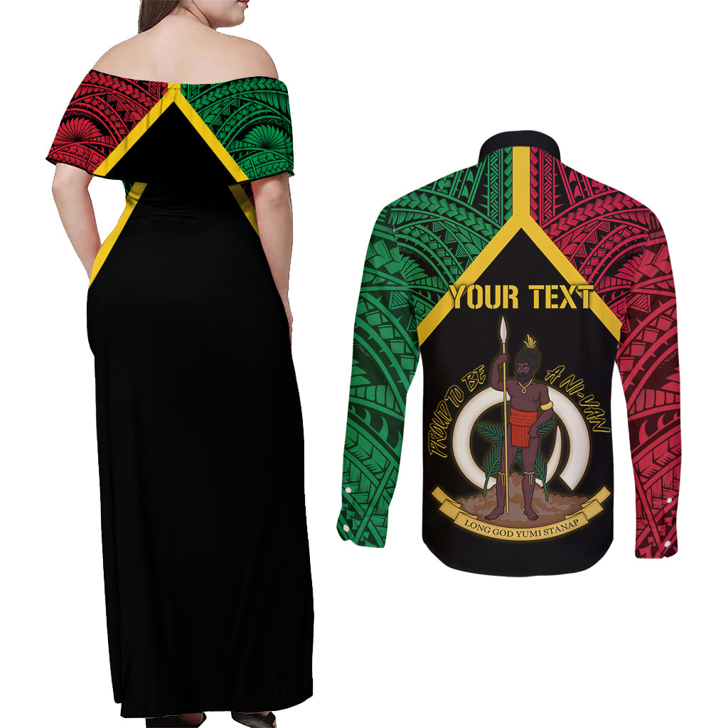 Vanuatu 44th Independence Anniversary Couples Matching Off Shoulder Maxi Dress and Long Sleeve Button Shirt LT7 - Polynesian Pride