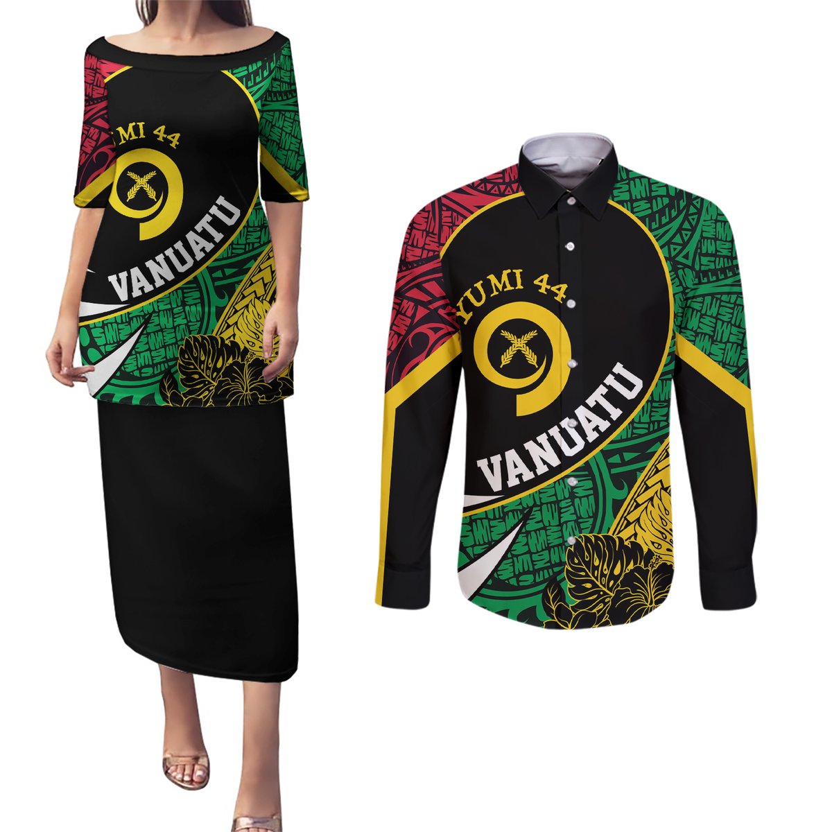 Vanuatu Independence Day Yumi 44 Couples Matching Puletasi and Long Sleeve Button Shirt LT7 Colorful - Polynesian Pride