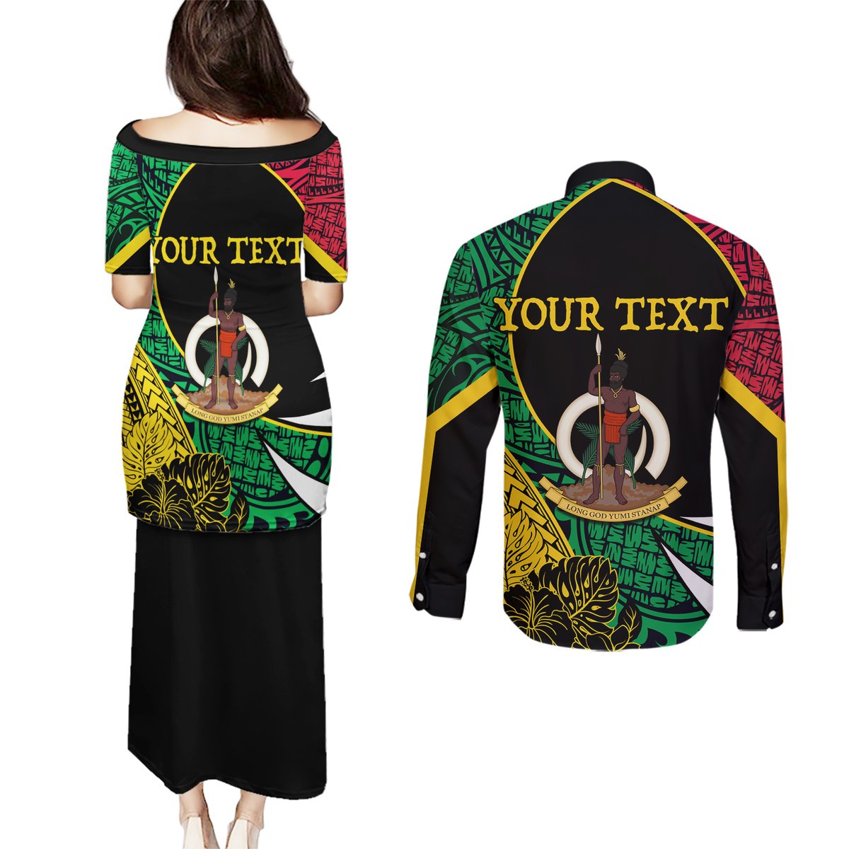 Vanuatu Independence Day Yumi 44 Couples Matching Puletasi and Long Sleeve Button Shirt LT7 - Polynesian Pride