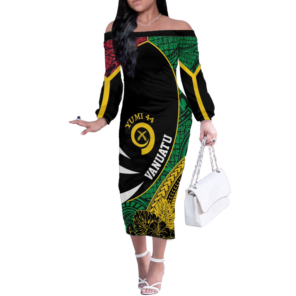 Vanuatu Independence Day Yumi 44 Off The Shoulder Long Sleeve Dress