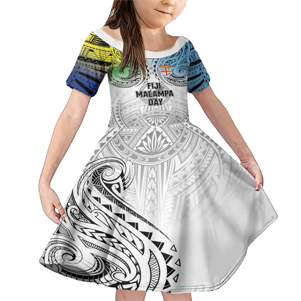 Malampa Fiji Day Family Matching Mermaid Dress and Hawaiian Shirt Gradient Style