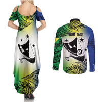 Malampa Day Couples Matching Summer Maxi Dress and Long Sleeve Button Shirt Emblem Gradient Style LT7 - Polynesian Pride