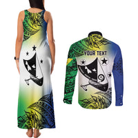 Malampa Day Couples Matching Tank Maxi Dress and Long Sleeve Button Shirt Emblem Gradient Style LT7 - Polynesian Pride