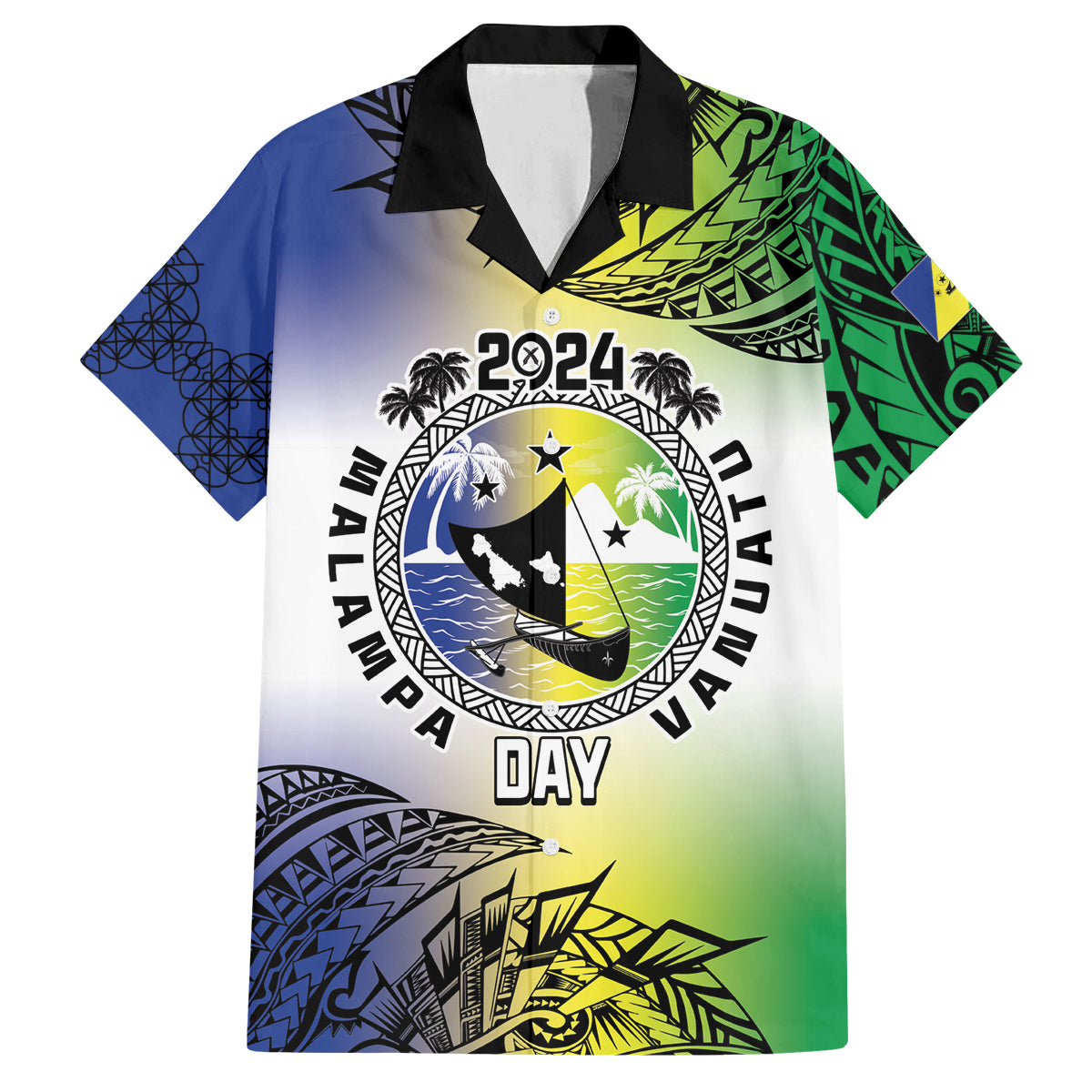 Malampa Day Family Matching Tank Maxi Dress and Hawaiian Shirt Emblem Gradient Style