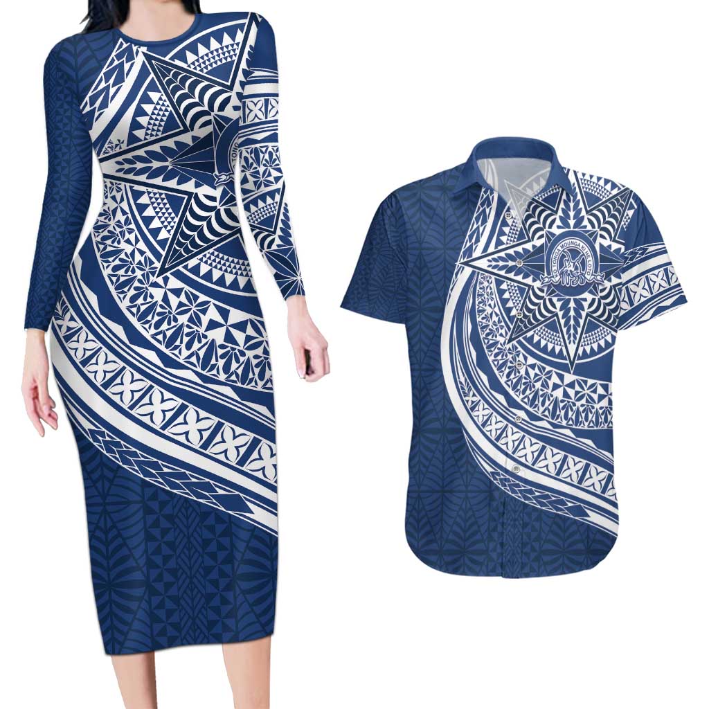 Tonga Queen Salote College Personalized Couples Matching Long Sleeve Bodycon Dress and Hawaiian Shirt Ngatu Tokelaufeletoa Motifs