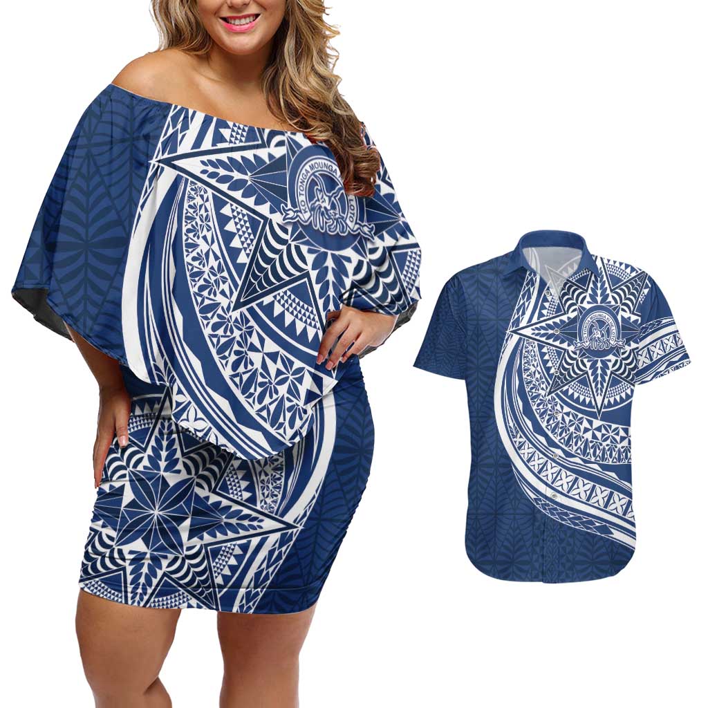 Tonga Queen Salote College Personalized Couples Matching Off Shoulder Short Dress and Hawaiian Shirt Ngatu Tokelaufeletoa Motifs