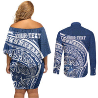Tonga Queen Salote College Personalized Couples Matching Off Shoulder Short Dress and Long Sleeve Button Shirt Ngatu Tokelaufeletoa Motifs