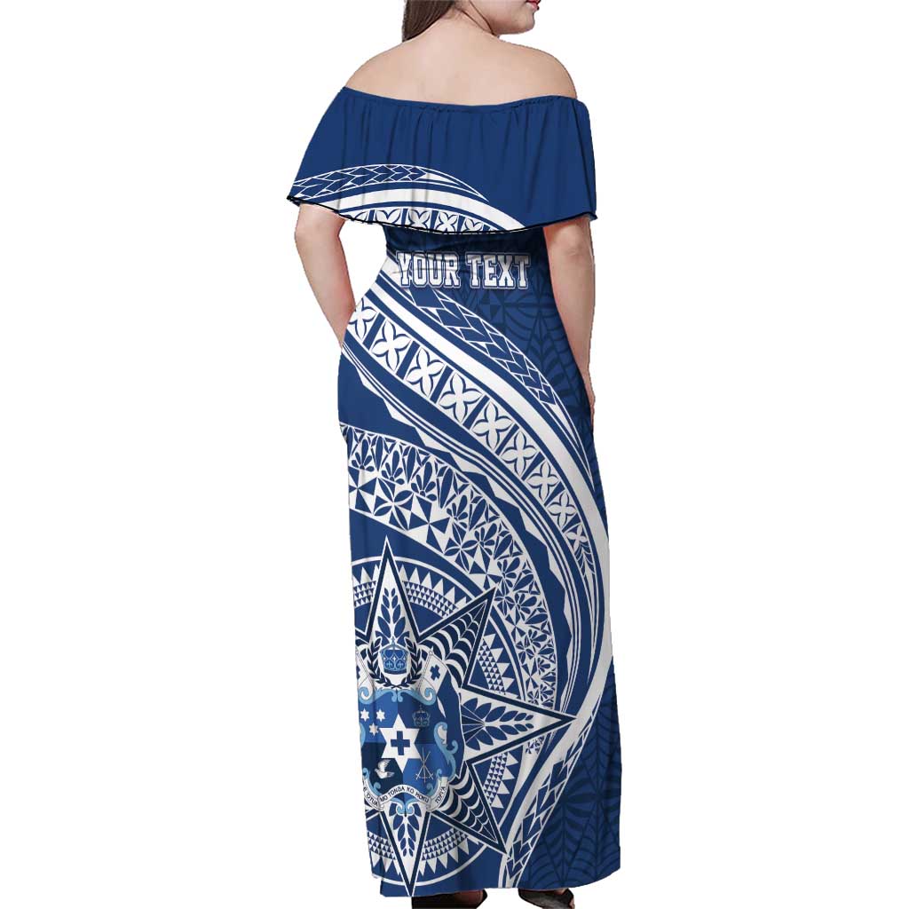 Tonga Queen Salote College Personalized Family Matching Off Shoulder Maxi Dress and Hawaiian Shirt Ngatu Tokelaufeletoa Motifs
