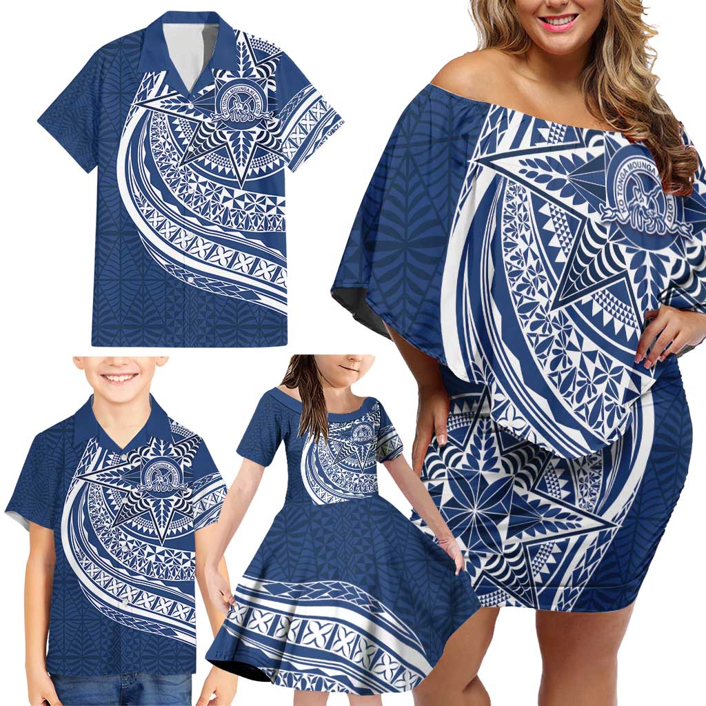Tonga Queen Salote College Personalized Family Matching Off Shoulder Short Dress and Hawaiian Shirt Ngatu Tokelaufeletoa Motifs