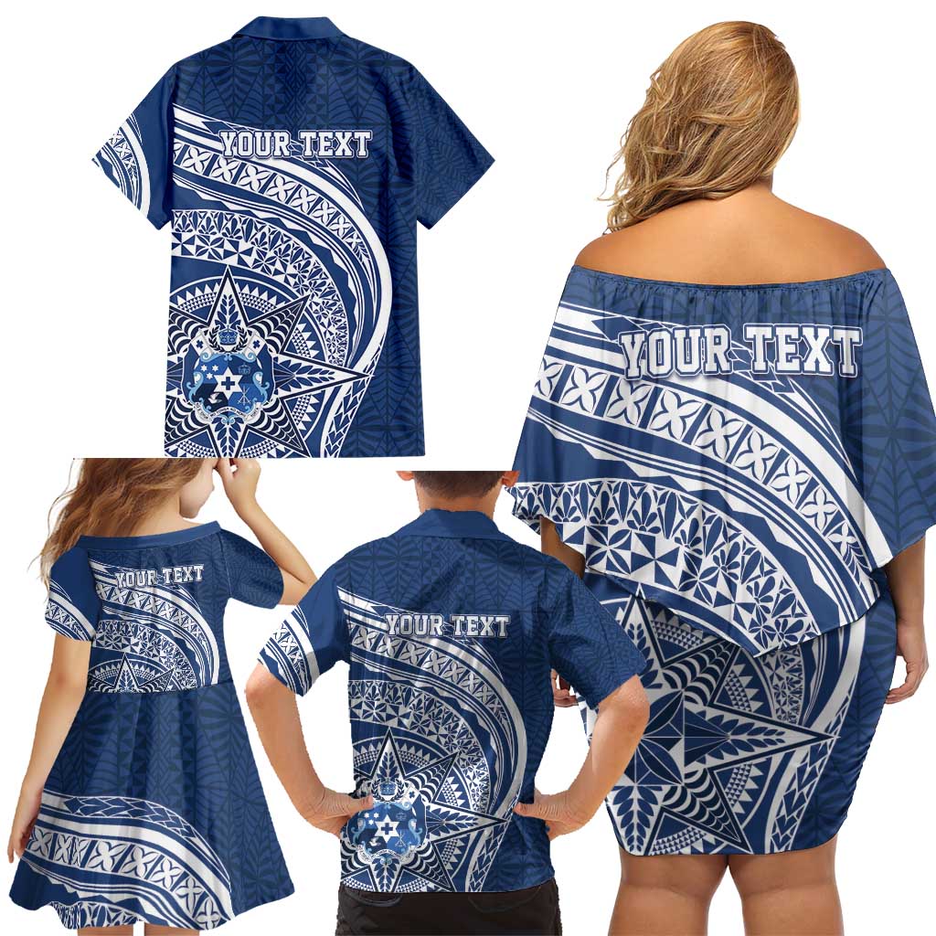 Tonga Queen Salote College Personalized Family Matching Off Shoulder Short Dress and Hawaiian Shirt Ngatu Tokelaufeletoa Motifs