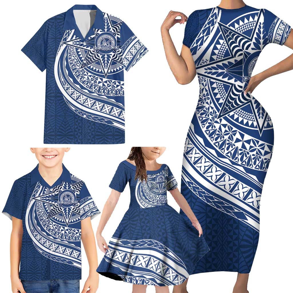 Tonga Queen Salote College Personalized Family Matching Short Sleeve Bodycon Dress and Hawaiian Shirt Ngatu Tokelaufeletoa Motifs