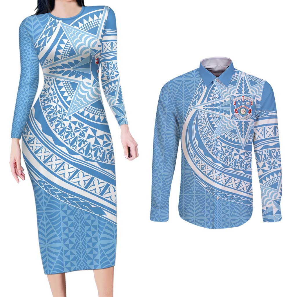 Tonga Apifo'ou Kolisi Personalized Couples Matching Long Sleeve Bodycon Dress and Long Sleeve Button Shirt Ngatu Tokelaufeletoa Motifs