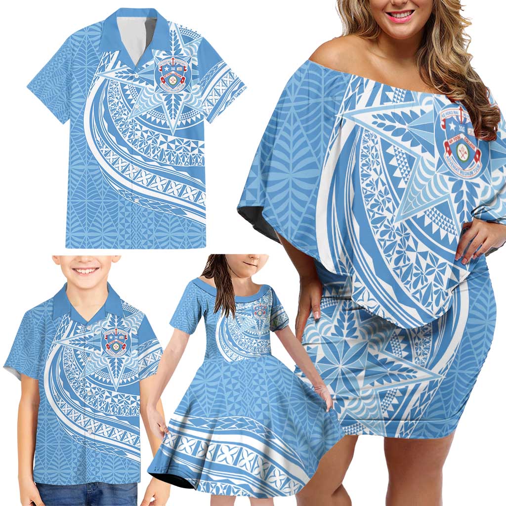 Tonga Apifo'ou Kolisi Personalized Family Matching Off Shoulder Short Dress and Hawaiian Shirt Ngatu Tokelaufeletoa Motifs