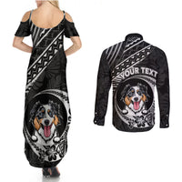 Personalised Polynesian Dog Couples Matching Summer Maxi Dress and Long Sleeve Button Shirts With Australian Shepherd - Crescent Style LT7 - Polynesian Pride