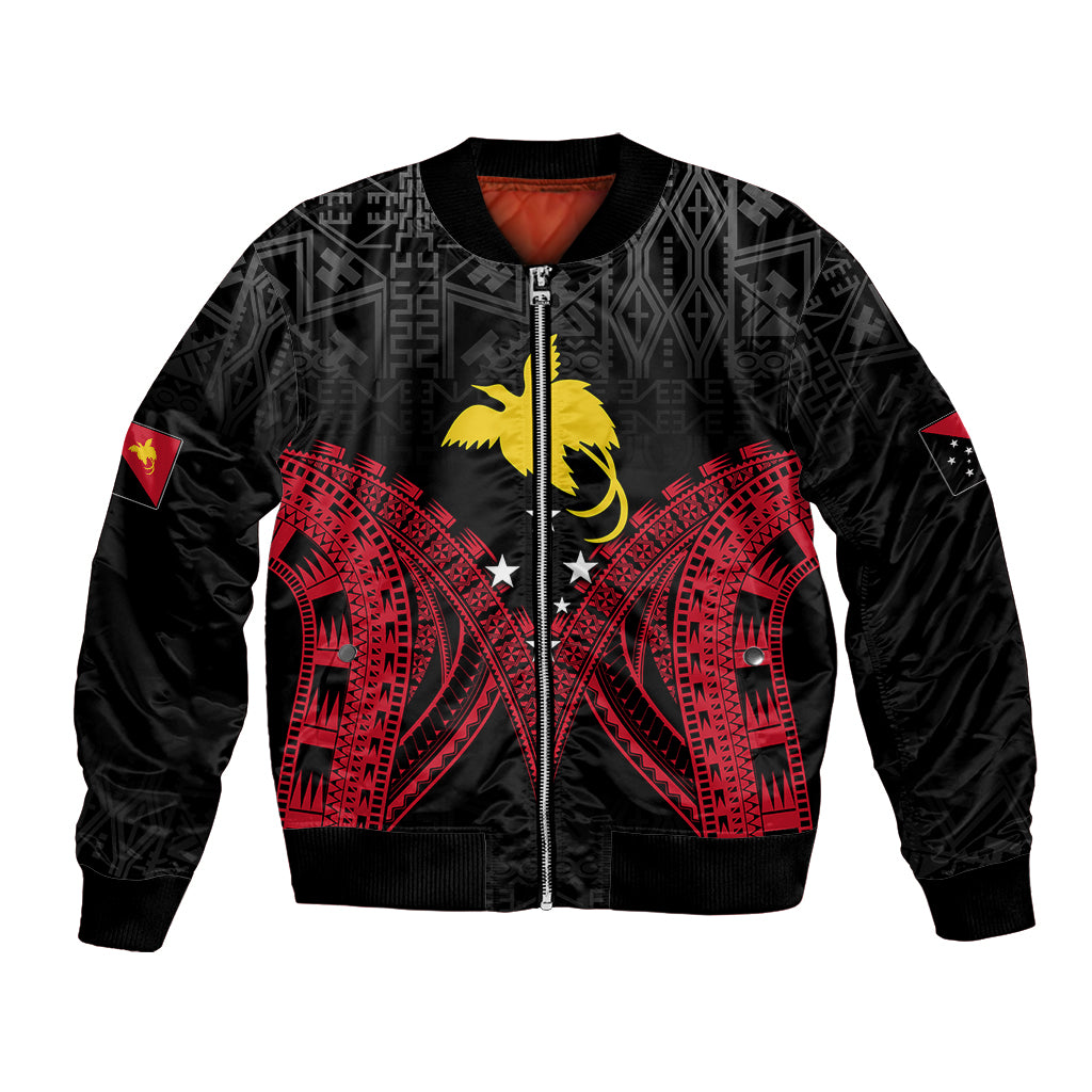 Personalised PNG Bomber Jacket Papua Motuan Mirror Style LT7 Unisex Black - Polynesian Pride