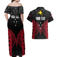 Personalised PNG Couples Matching Off Shoulder Maxi Dress and Hawaiian Shirt Papua Motuan Mirror Style LT7 - Polynesian Pride