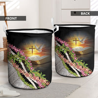 Hawaii Mokihana Mix Pikake Leis Mahalo 'Olelo Laundry Basket Black LT7 - Polynesian Pride