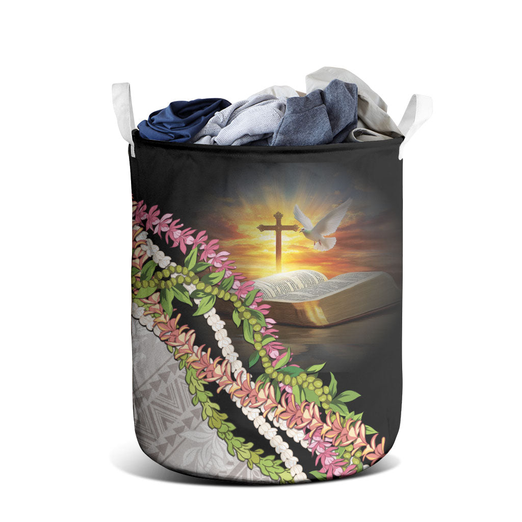 Hawaii Mokihana Mix Pikake Leis Mahalo 'Olelo Laundry Basket Black LT7 - Polynesian Pride