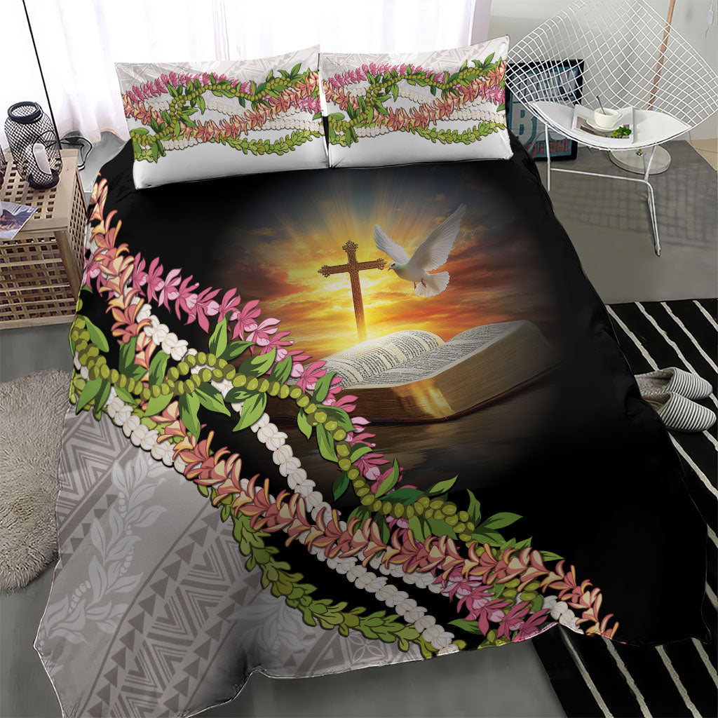Hawaii Mokihana Mix Pikake Leis Mahalo 'Olelo Bedding Set Black LT7 - Polynesian Pride
