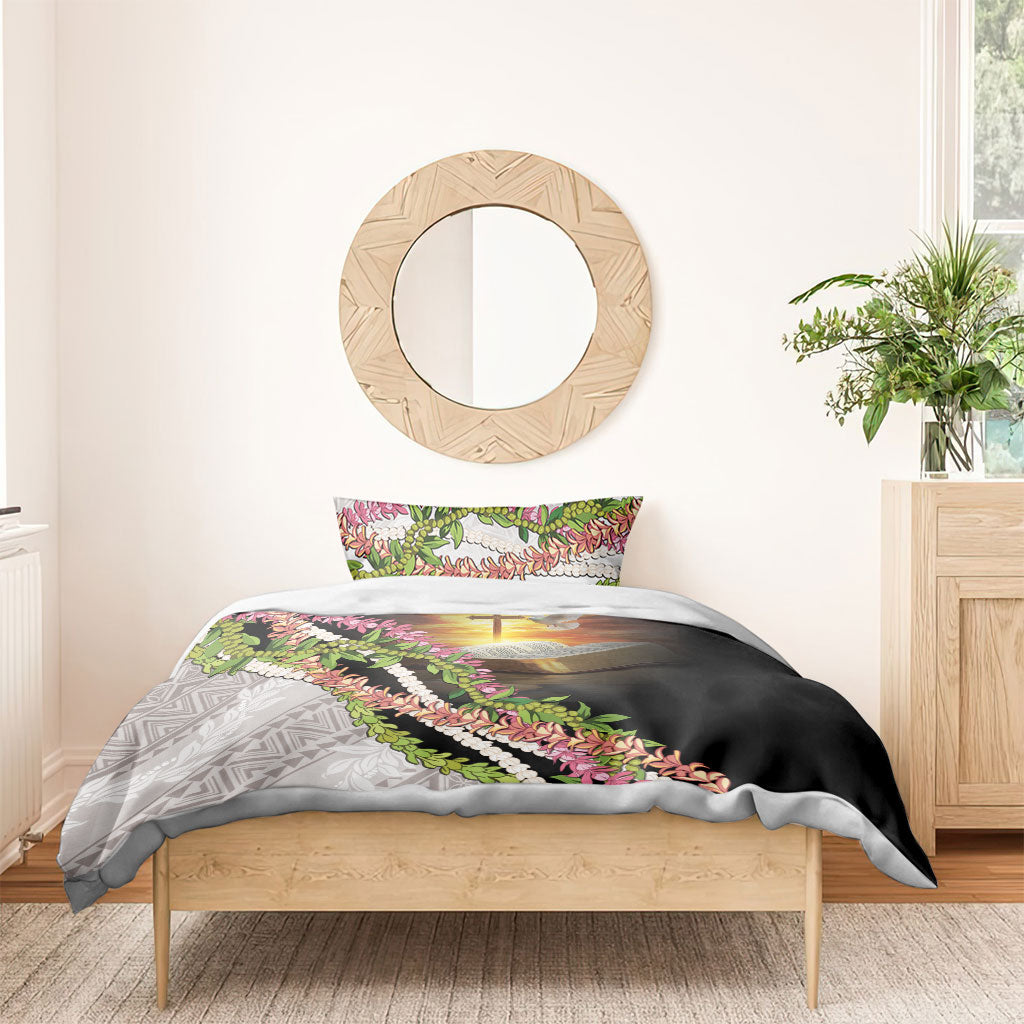 Hawaii Mokihana Mix Pikake Leis Mahalo 'Olelo Bedding Set Black LT7 - Polynesian Pride