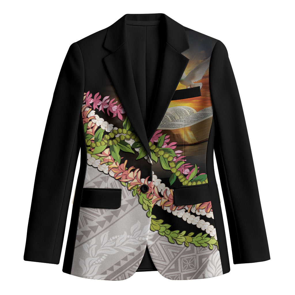 Hawaii Mokihana Mix Pikake Leis Mahalo 'Olelo Blazer Black LT7 Unisex Black - Polynesian Pride