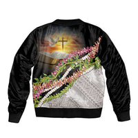 Hawaii Mokihana Mix Pikake Leis Mahalo 'Olelo Bomber Jacket Black LT7 - Polynesian Pride