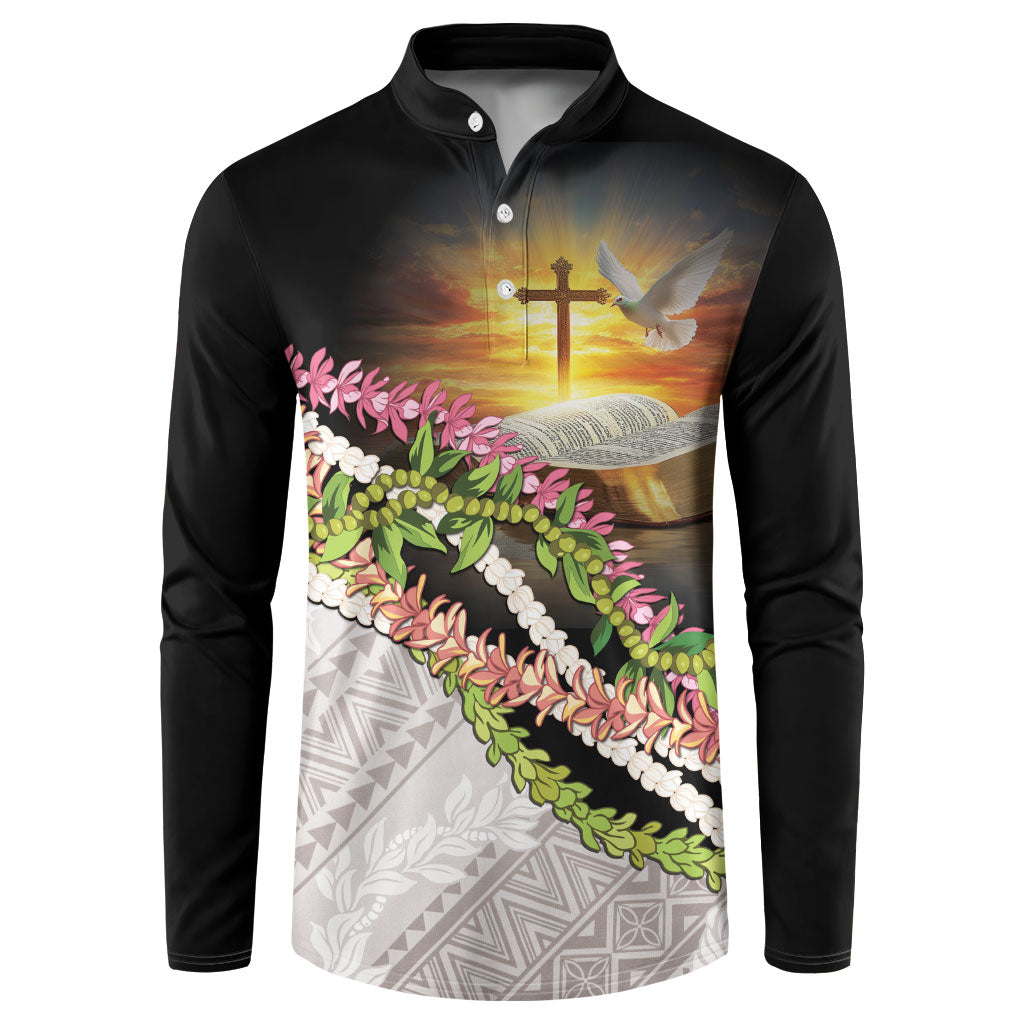 Hawaii Mokihana Mix Pikake Leis Mahalo 'Olelo Button Sweatshirt Black LT7 Black - Polynesian Pride