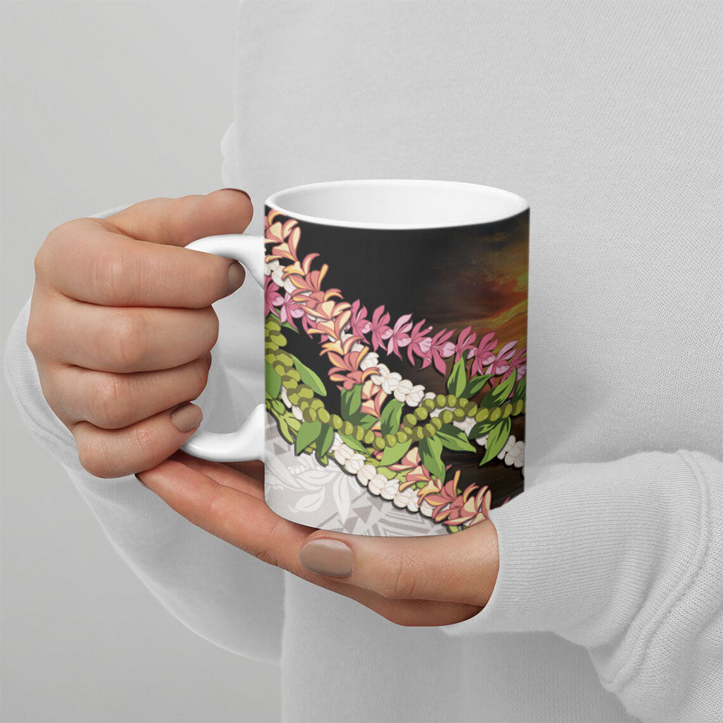 Hawaii Mokihana Mix Pikake Leis Mahalo 'Olelo Ceramic Mug Black LT7 - Polynesian Pride