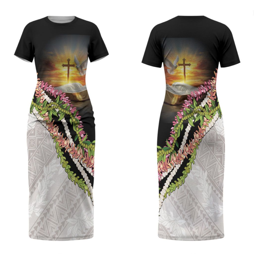 Hawaii Mokihana Mix Pikake Leis Mahalo 'Olelo Couples Matching Short Sleeve Bodycon Dress and Long Sleeve Button Shirt Black LT7 - Polynesian Pride