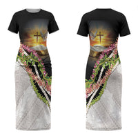 Hawaii Mokihana Mix Pikake Leis Mahalo 'Olelo Couples Matching Short Sleeve Bodycon Dress and Long Sleeve Button Shirt Black LT7 - Polynesian Pride