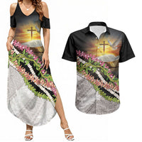 Hawaii Mokihana Mix Pikake Leis Mahalo 'Olelo Couples Matching Summer Maxi Dress and Hawaiian Shirt Black LT7 Black - Polynesian Pride