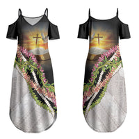 Hawaii Mokihana Mix Pikake Leis Mahalo 'Olelo Couples Matching Summer Maxi Dress and Hawaiian Shirt Black LT7 - Polynesian Pride