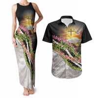 Hawaii Mokihana Mix Pikake Leis Mahalo 'Olelo Couples Matching Tank Maxi Dress and Hawaiian Shirt Black LT7 Black - Polynesian Pride
