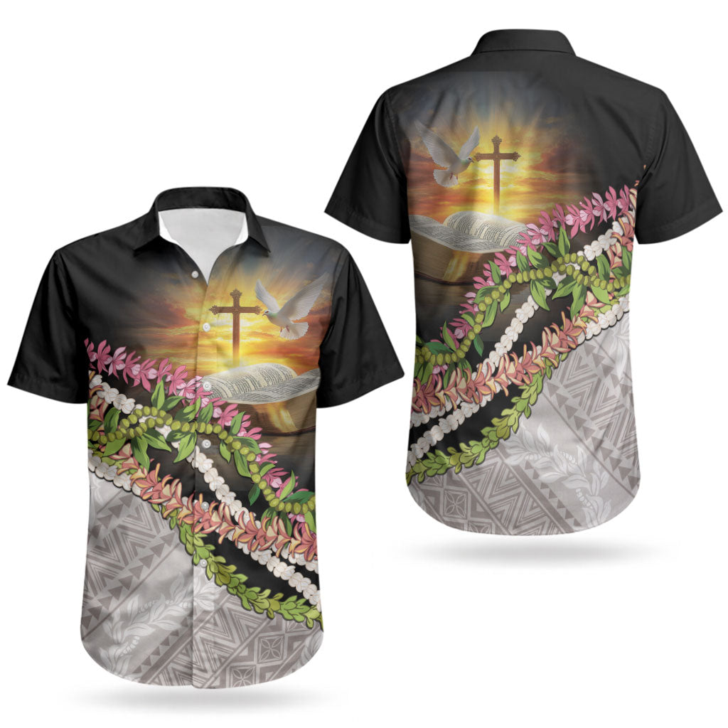 Hawaii Mokihana Mix Pikake Leis Mahalo 'Olelo Couples Matching Tank Maxi Dress and Hawaiian Shirt Black LT7 - Polynesian Pride