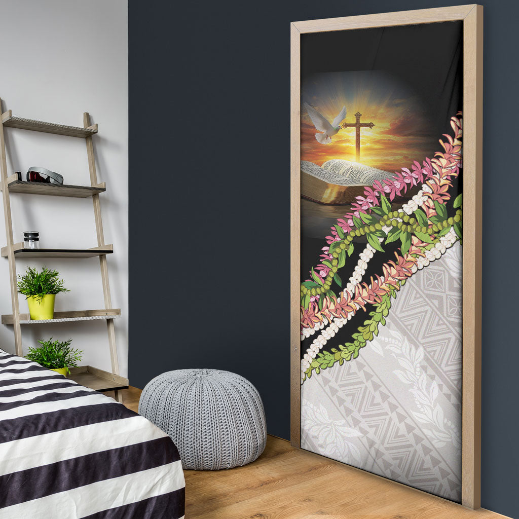 Hawaii Mokihana Mix Pikake Leis Mahalo 'Olelo Door Cover Black LT7 - Polynesian Pride