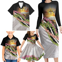 Hawaii Mokihana Mix Pikake Leis Mahalo 'Olelo Family Matching Long Sleeve Bodycon Dress and Hawaiian Shirt Black LT7 - Polynesian Pride