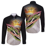 Hawaii Mokihana Mix Pikake Leis Mahalo 'Olelo Family Matching Mermaid Dress and Hawaiian Shirt Black LT7 Dad's Shirt - Long Sleeve Black - Polynesian Pride