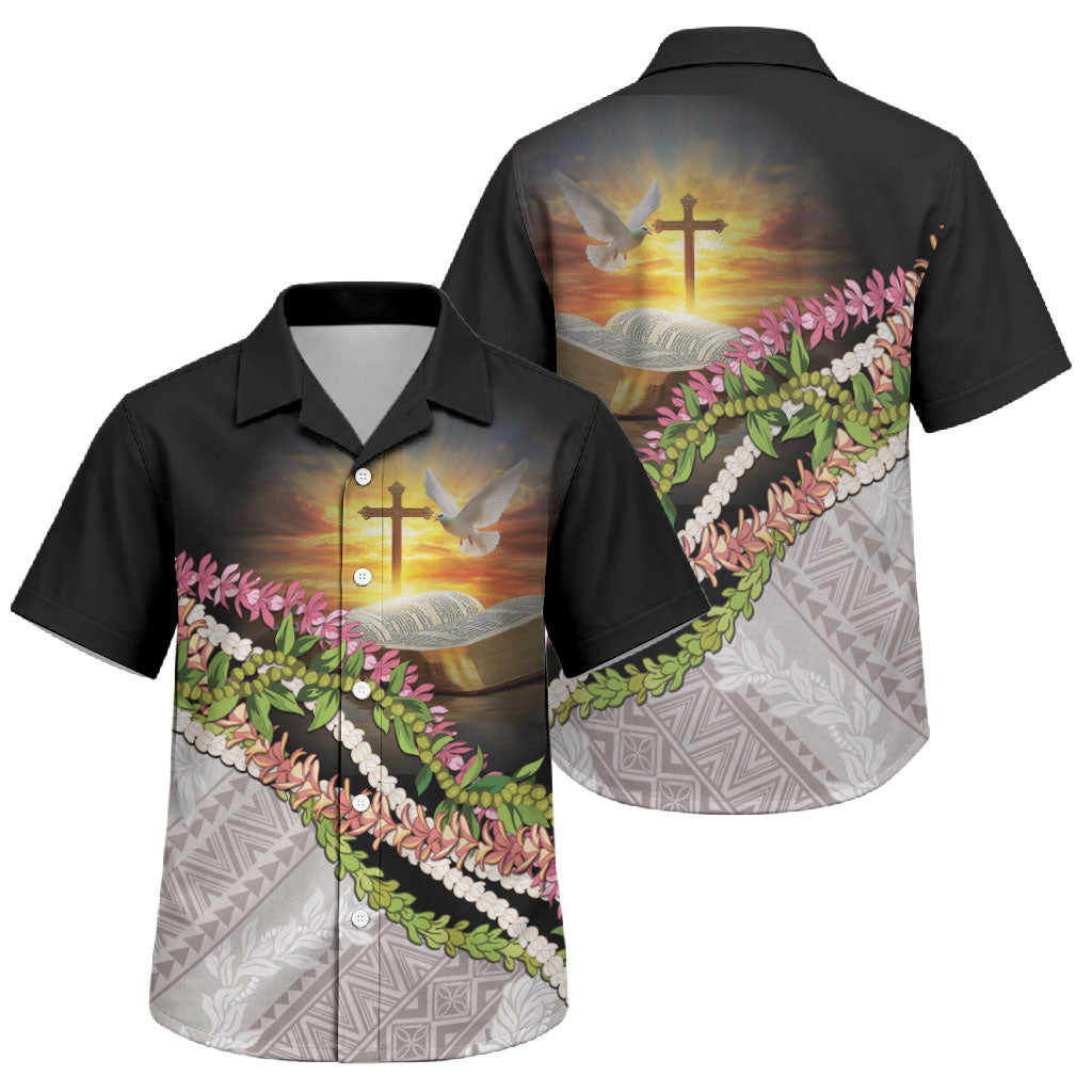 Hawaii Mokihana Mix Pikake Leis Mahalo 'Olelo Family Matching Off Shoulder Maxi Dress and Hawaiian Shirt Black LT7 Son's Shirt Black - Polynesian Pride