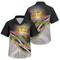 Hawaii Mokihana Mix Pikake Leis Mahalo 'Olelo Family Matching Off Shoulder Maxi Dress and Hawaiian Shirt Black LT7 Son's Shirt Black - Polynesian Pride