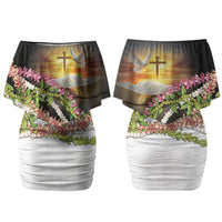 Hawaii Mokihana Mix Pikake Leis Mahalo 'Olelo Family Matching Off Shoulder Short Dress and Hawaiian Shirt Black LT7 Mom's Dress Black - Polynesian Pride