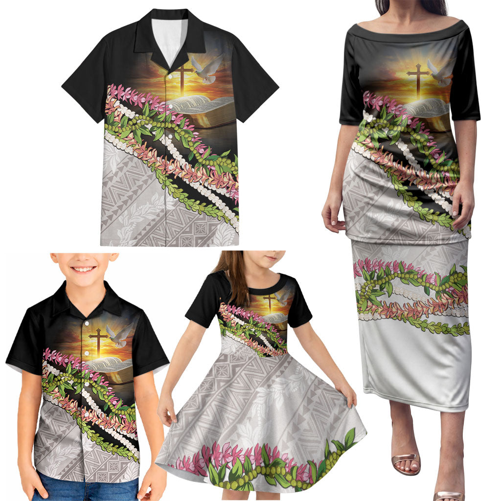 Hawaii Mokihana Mix Pikake Leis Mahalo 'Olelo Family Matching Puletasi and Hawaiian Shirt Black LT7 - Polynesian Pride