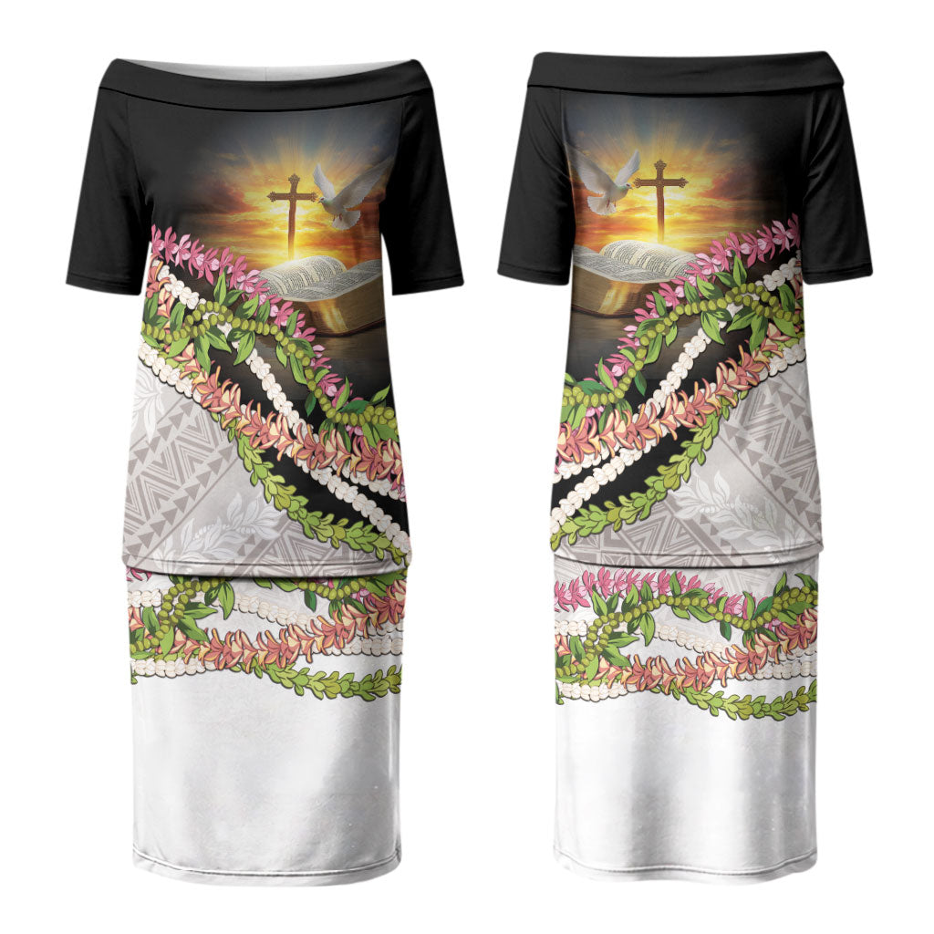 Hawaii Mokihana Mix Pikake Leis Mahalo 'Olelo Family Matching Puletasi and Hawaiian Shirt Black LT7 Mom's Dress Black - Polynesian Pride