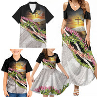 Hawaii Mokihana Mix Pikake Leis Mahalo 'Olelo Family Matching Summer Maxi Dress and Hawaiian Shirt Black LT7 - Polynesian Pride